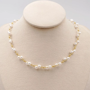 Handmade Crystal Artificial Pearl Choker Necklace Titanium Steel Gold Beads Woven Clavicle Chain Minimalist Elegant Jewelry Women