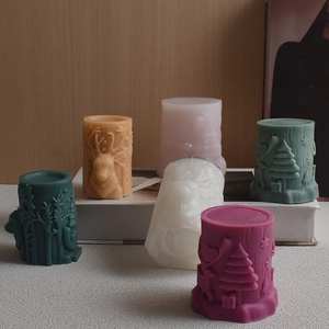3D embossed Christmas elk and tree silicone mold for DIY aromatherapy pillar candles