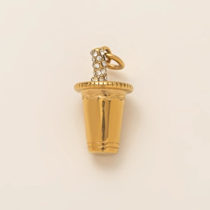 Close-up of 18K gold plated heart cup pendant with sparkling rhinestone inlay details