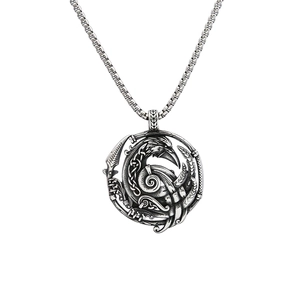 Vintage stainless steel Viking raven necklace with silver Celtic knot pendant for men