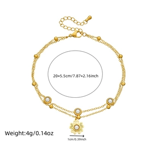 Gold double-layered stainless steel anklet with flower pendant and pearls with measurements