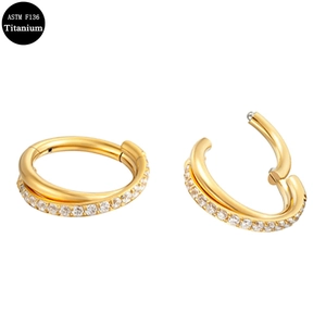 G23 ASTM F136 titanium gold double layer hinged segment ring with clear crystals