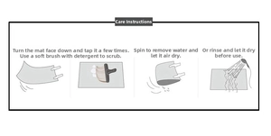 Instructions d'entretien pour tapis en flanelle géométrique perse montrant le nettoyage