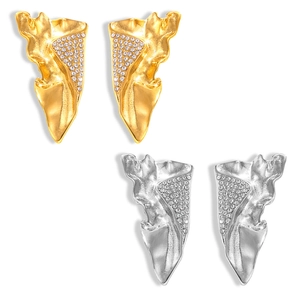Irregular 18k gold and silver geometric stud earrings with sparkling zircon crystals