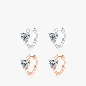 925 Sterling Silver Heart Huggie Hoop Earrings For Women Sparkling Rhinestone Sweet Romantic Style Jewelry For Daily Dating