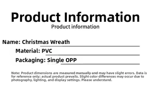 Christmas wreath product information details showing PVC material and OPP bag packaging