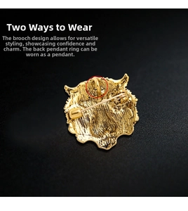 Dual-purpose tiger head brooch and pendant showing back pin and hanging ring detail