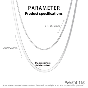 Detailed parameter chart for silver stainless steel necklaces with sizes and weight
