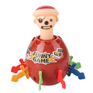 Classic pirate barrel board game with colorful swords and funny pirate head for kids