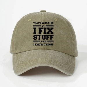 Unisex Washed Cotton Baseball Cap Distressed Retro Style I Fix Stuff Letter Print Adjustable Outdoor Sport Dad Hat Accessory