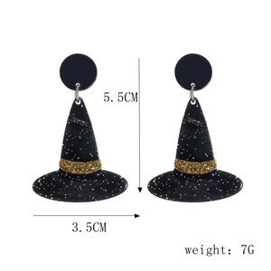 Boucles d'oreilles chapeau de sorcière Halloween pailleté avec dimensions 5,5x3,5 cm