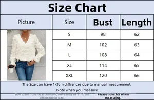 Detailed size chart for elegant blouse showing bust and length measurements in centimeters