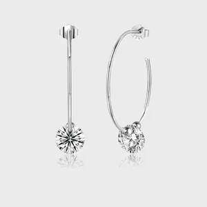 925 Sterling Silver Moissanite Hoop Earrings For Women Luxury Sparkling Round Moissanite Drop Earrings Fashion Jewelry Gift