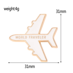 Detail view of a 3D airplane pin showing 31mm size and 4g weight specifications