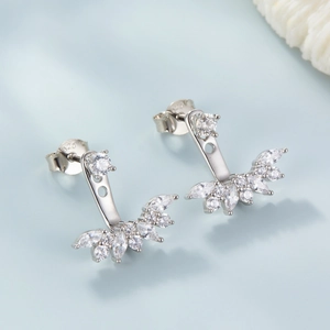 Detail view of S925 sterling silver studs with marquise and round cubic zirconia