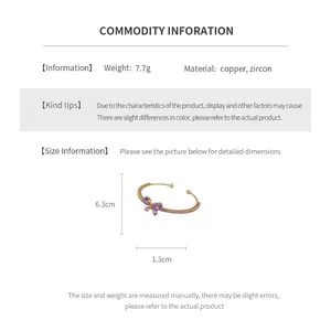 Détail d'un bracelet papillon en zircon violet avec dimensions et spécifications