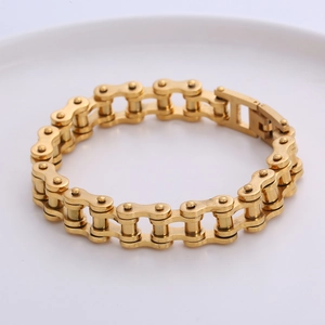 Men Stainless Steel Bracelet Bicycle Motorcycle Chain Link Punk Hip Hop Rock Biker Style Jewelry Polished Finish