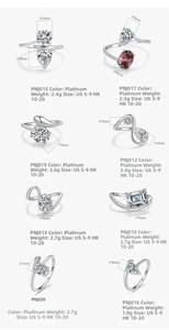 Macro detail of S925 sterling silver rings with crystal stones and size specifications