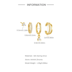 Detailed view of S925 sterling silver earring set with sizes and 1.95g weight