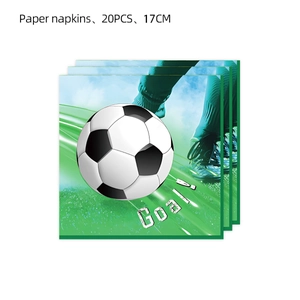Close-up of 20-piece soccer themed paper napkins with Goal text and grass print