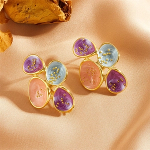 Irregular Droplet Earrings Stainless Steel Enamel Geometric Colorful Retro Fashion For Women Non-Fading Jewelry