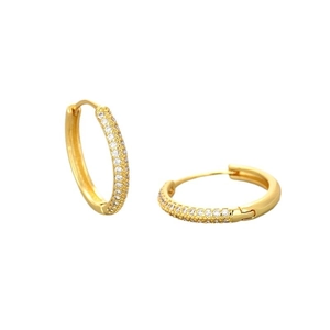 Exquisite gold huggie hoop earrings with micro-pave zirconia crystals in high polish finish