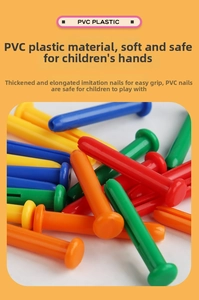 Macro shot of colorful PVC plastic toy nails designed for safe toddler grip training