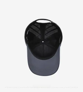 Detail view of quick-dry baseball cap featuring laser-cut ventilation holes and sweatband