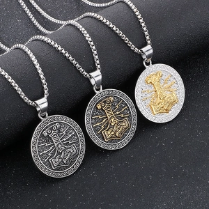 Viking Thor's Hammer Mjolnir Pendant Necklace Stainless Steel Retro Rune Double Sided Celtic Knot Punk Jewelry For Men