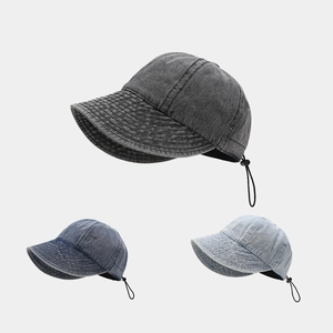 Washed Denim Sun Hat Wide Brim Adjustable Drawstring Outdoor Retro Casual Fishing Cap For Women