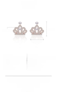 Detailed parameter display showing crown pearl earrings with 92 zircons and 14x13mm dimensions
