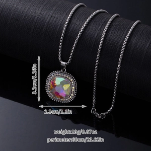 Detail view of crystal pendant with dimensions 3.2cm by 2.8cm and 60cm chain length