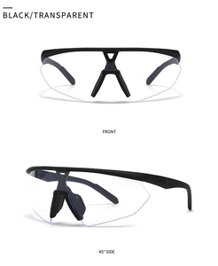 Front and side view of black semi-rimless aviator sunglasses with clear lenses