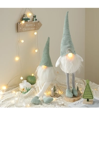 Gnome plush with warm LED light in mint green and cream white for Christmas decor