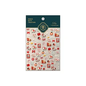 3D embossed nail stickers featuring festive red horses and fireworks for New Year decoration