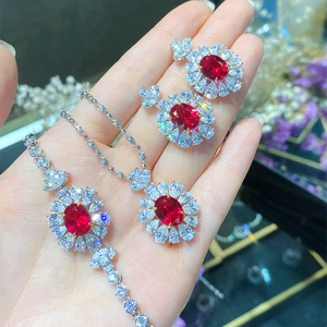Gioielli Eleganti In Corindone Rosso Girasole Zircone Rame Placcato Design Collana Bracciale Orecchino Anello Per Donna