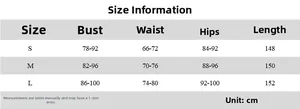 Detailed size information chart for French style high neck sleeveless slit dress