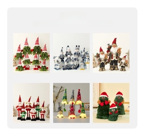 Collage of various festive Christmas decorations including Santas, Gnomes, and Snowmen
