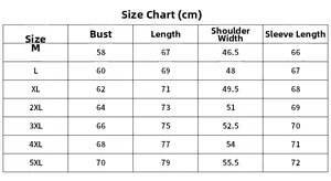 Size chart for men baseball collar utility jacket showing measurements from M to 5XL