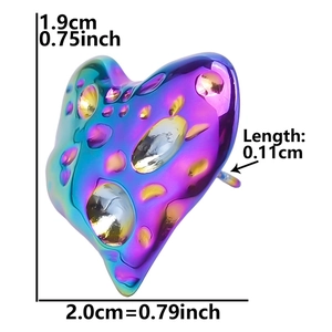 Detailed size specifications for heart-shaped rainbow earrings with clear crystal accents