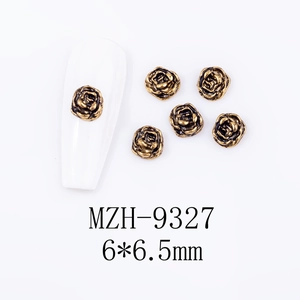 Detail view of 6x6.5mm vintage gold alloy rose charms for 3D nail art decoration