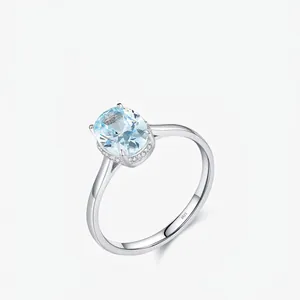 925 Sterling Silver Ring With Oval Light Blue Cubic Zirconia Sparkling Rhinestones For Women Luxury High End Jewelry