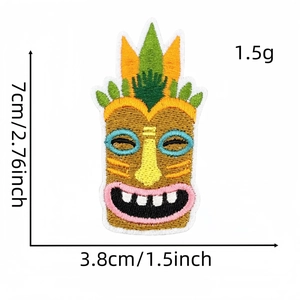 Detail view of tropical guitar embroidery patch with precise dimensions and weight specs