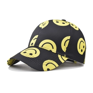Baseball Cap Cotton Blend All-over Smiley Face Print Adjustable Metal Buckle Curved Brim Outdoor Streetwear For Adults