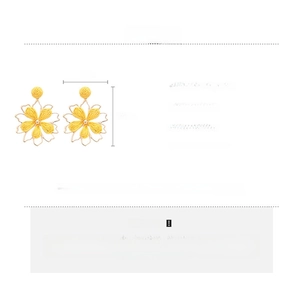 Detailed size specifications for yellow raffia flower earrings with silver needle pins