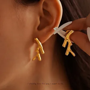 Irregular Tree Branch Earrings Stainless Steel PVD Gold Plated Nature Inspired Artistic Tarnish Resistant For Women
