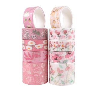 Pink floral washi tape set for journaling DIY crafts. Cute decorative masking tape rolls.