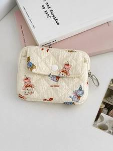Quilted mini purse with circus cartoon animals and metal hook for coins and lipstick