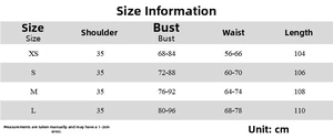 Detailed size chart for floral slit strap dress showing shoulder and bust measurements