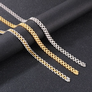 Classic titanium steel chain bracelets in silver and gold, polished watch strap style